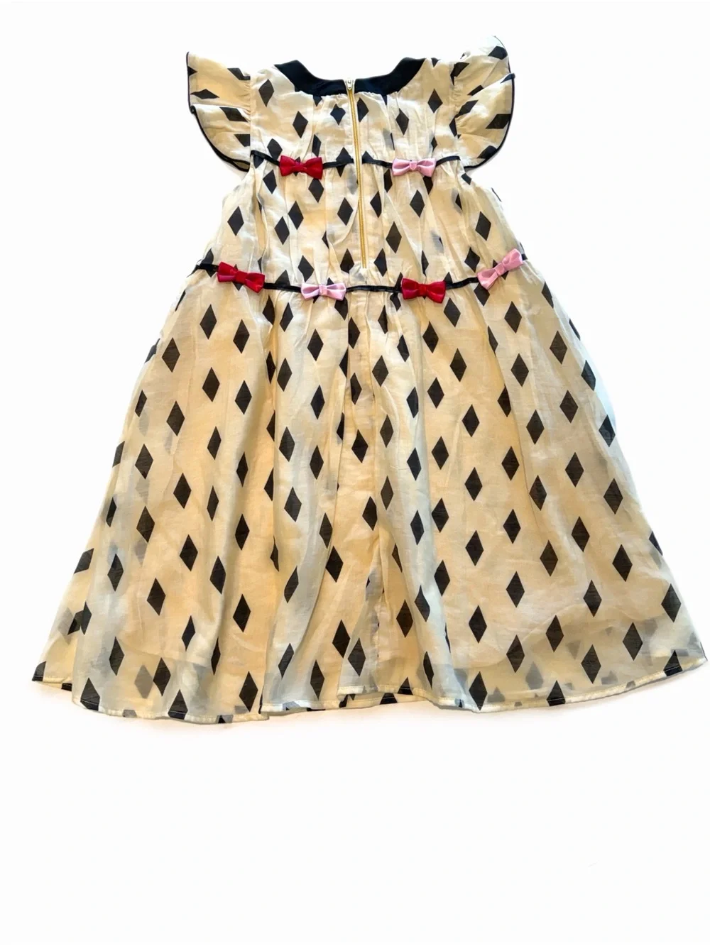 Finding Foxtale Diamond-Print Kids Party Dress with Pink & Red Bows